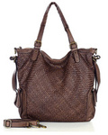 Miejska torebka z regulowanymi rączkami shopper pleciona skóra handmade - MARCO MAZZINI brąz