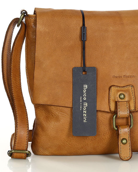 Torebka skórzana listonoszka stylowy minimalizm ala messenger leather bag - MARCO MAZZINI camel