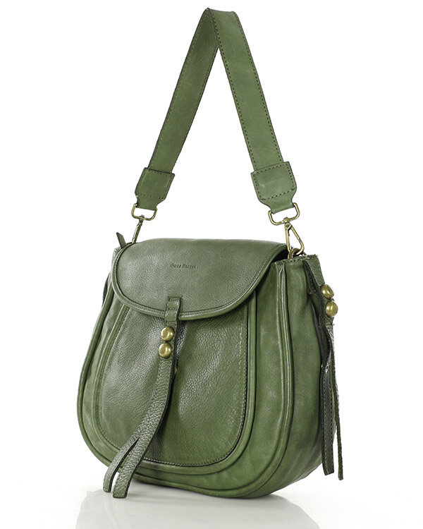 Marco Mazzini Torebka classic saddle bag ze skóry naturalnej na ramie zielony militare