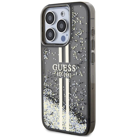 Guess GUHCP15XLFCSEGK iPhone 15 Pro Max 6.7" czarny/black hardcase Liquid Glitter Gold Stripes