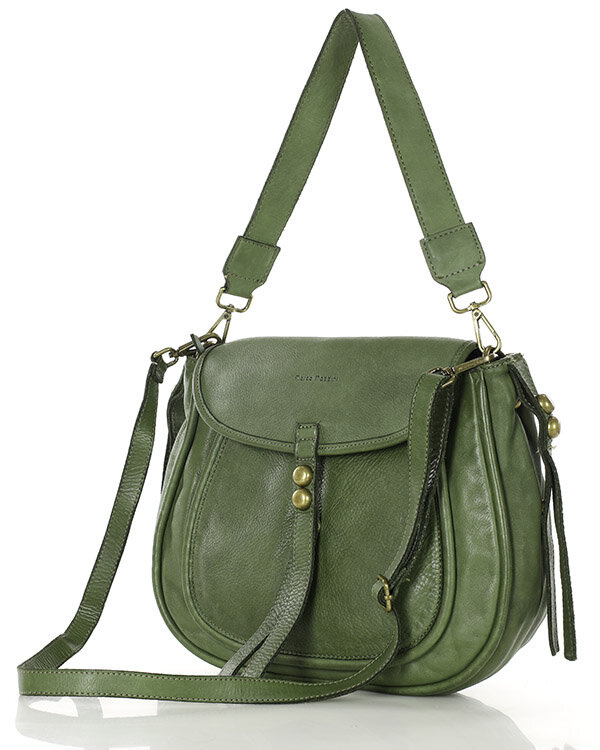 Marco Mazzini Torebka classic saddle bag ze skóry naturalnej na ramie zielony militare