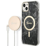 Zestaw Guess GUBPP14MHMEACSK Case+ Charger iPhone 14 Plus 6,7" czarny/black hard case Marble MagSafe