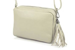 Torebka damska listonoszka skórzana z frędzlem modna kremowa C74