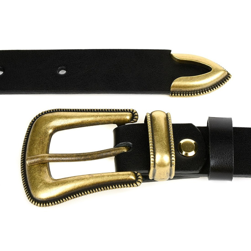 Skórzany pasek damski podkowa kowbojski BELTIMORE D56 : Kolory - czarny, Rozmiar pasków - r.105-120 cm