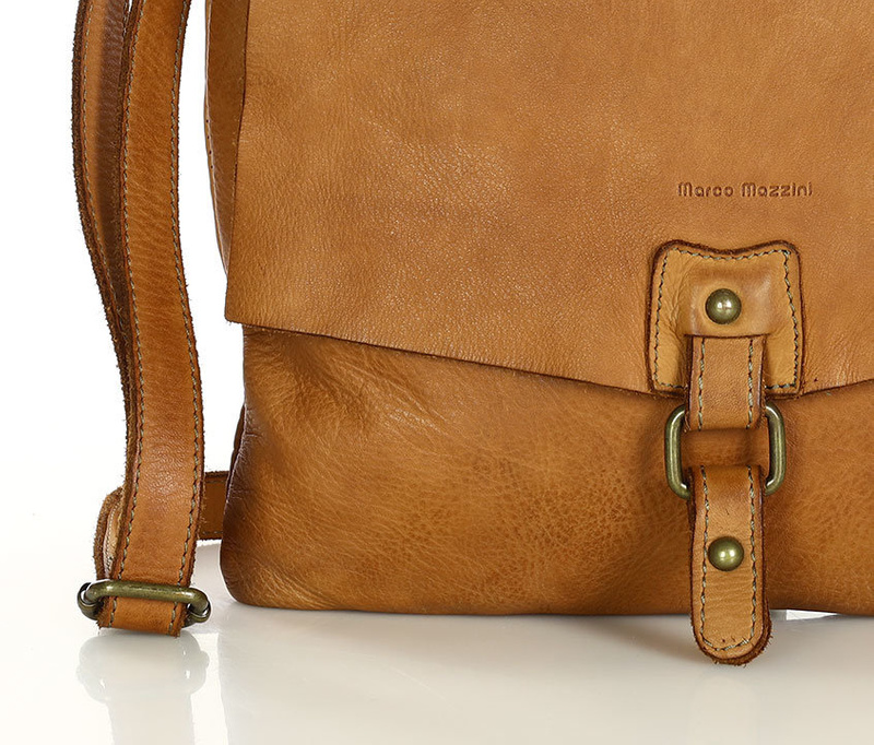 Torebka skórzana listonoszka stylowy minimalizm ala messenger leather bag - MARCO MAZZINI camel