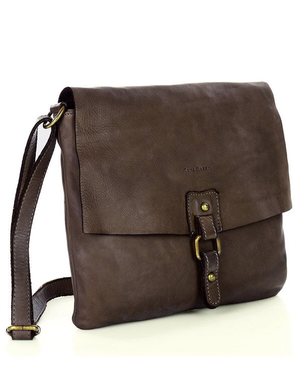 Torebka skórzana listonoszka stylowy minimalizm ala messenger leather bag - MARCO MAZZINI brąz