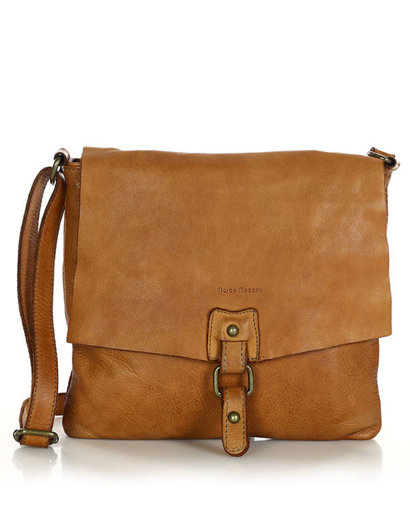 Torebka skórzana listonoszka stylowy minimalizm ala messenger leather bag - MARCO MAZZINI camel