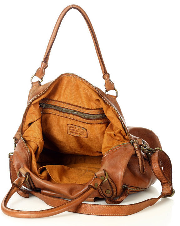 Torba biznesowa bowling retro bag skórzana - MARCO MAZZINI brąz camel