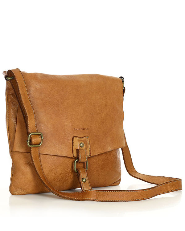 Torebka skórzana listonoszka stylowy minimalizm ala messenger leather bag - MARCO MAZZINI camel