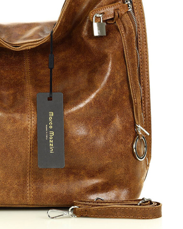 Torebka skórzana ponadczasowy design worek na ramię XL hobo leather bag - MARCO MAZZINI brąz