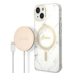 Zestaw Guess GUBPP14MHMEACSH Case+ Charger iPhone 14 Plus 6,7" biały/white hard case Marble MagSafe