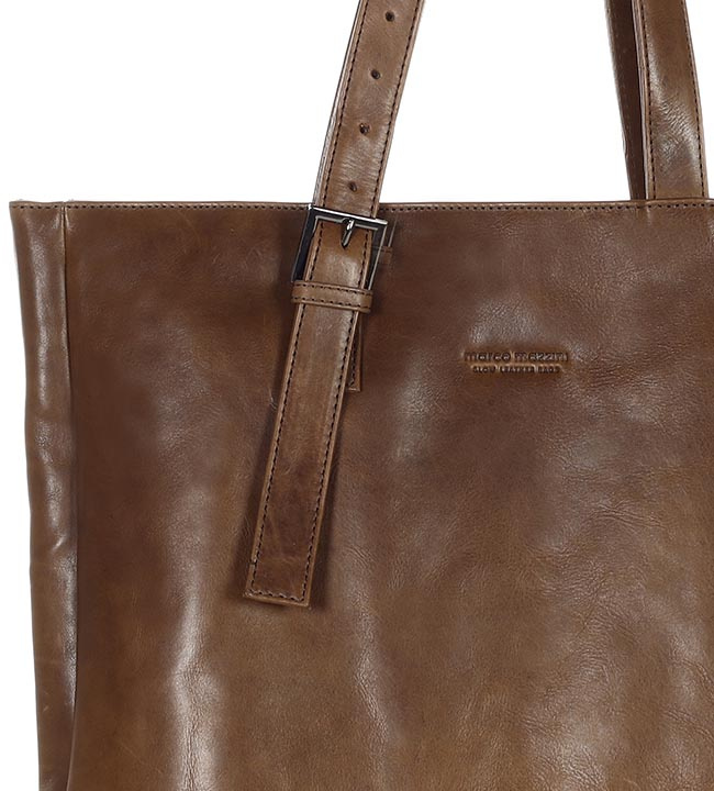 Torba damska skórzana na ramię shopper XXL - MARCO MAZZINI brąz koniak