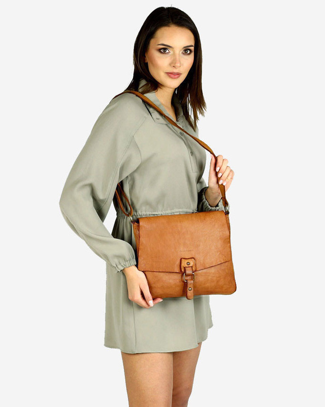 Torebka skórzana listonoszka stylowy minimalizm ala messenger leather bag - MARCO MAZZINI camel