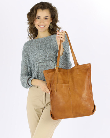 Miękka torba typu shopper z kieszeniami MARCO MAZZINI - brąz camel