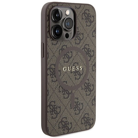 Guess GUHMP14XG4GFRW iPhone 14 Pro Max 6.7" brązowy/brown hardcase 4G Collection Leather Metal Logo MagSafe