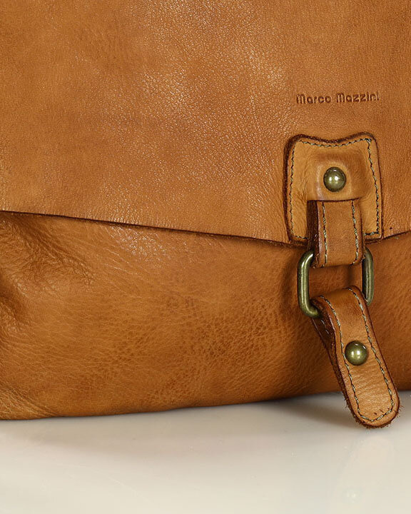 Torebka skórzana listonoszka stylowy minimalizm ala messenger leather bag - MARCO MAZZINI camel