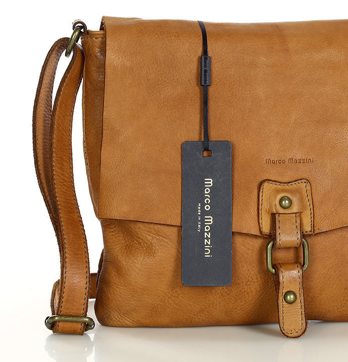 Torebka skórzana listonoszka stylowy minimalizm ala messenger leather bag - MARCO MAZZINI camel