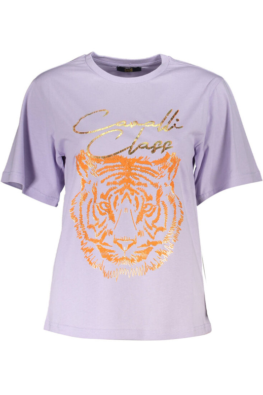 CAVALLI CLASS FIOLETOWY T-SHIRT DAMSKI Z KRÓTKIM RĘKAWEM