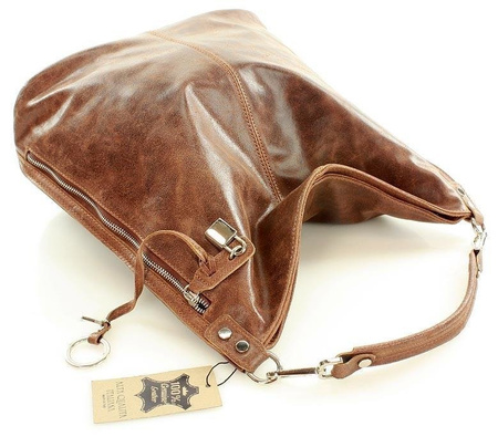 Torebka skórzana ponadczasowy design worek na ramię XL hobo leather bag - MARCO MAZZINI brąz