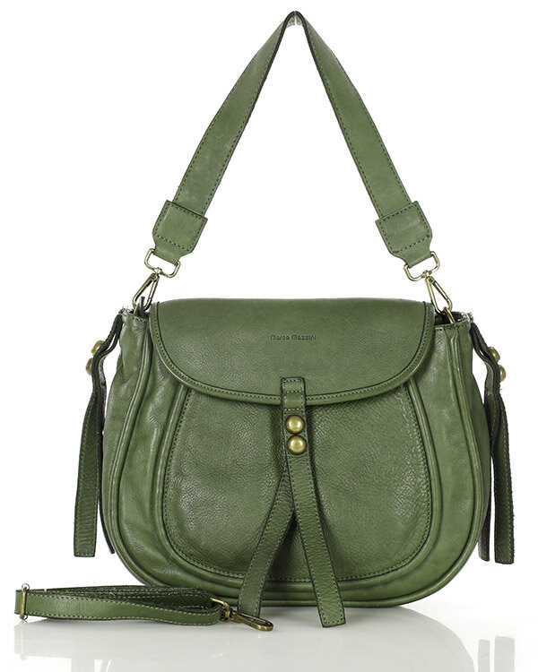 Marco Mazzini Torebka classic saddle bag ze skóry naturalnej na ramie zielony militare