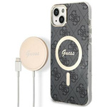 Zestaw Guess GUBPP14SH4EACSK Case+ Charger iPhone 14 6,1" czarny/black hard case 4G Print MagSafe