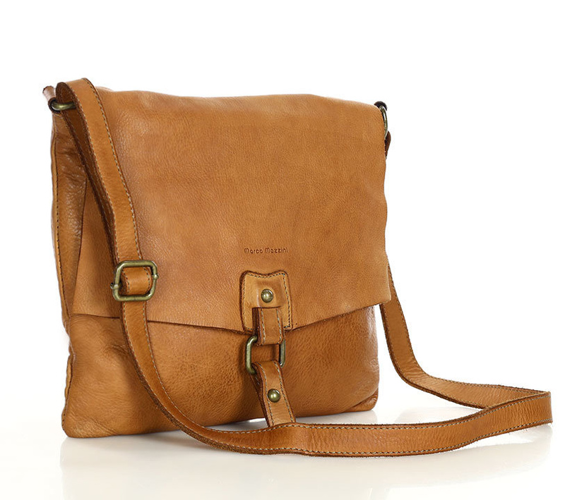 Torebka skórzana listonoszka stylowy minimalizm ala messenger leather bag - MARCO MAZZINI camel