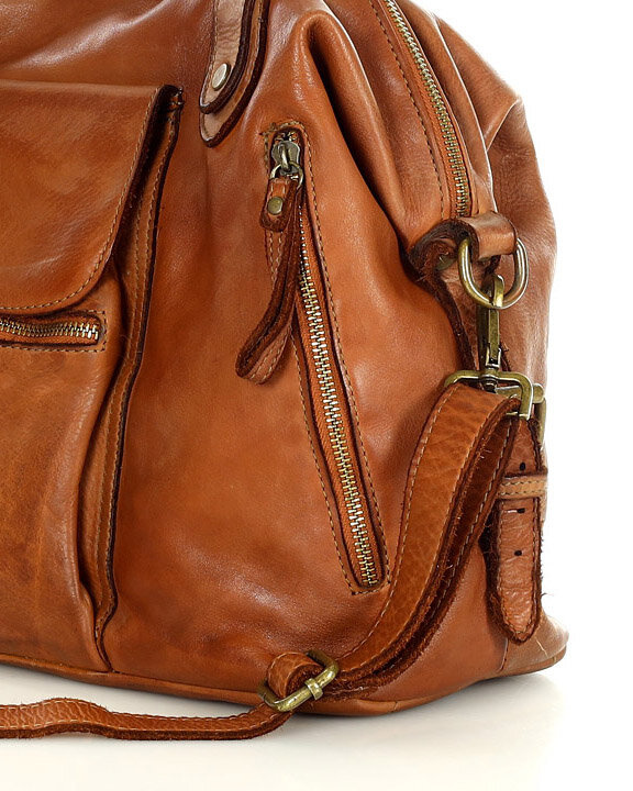 Torba biznesowa bowling retro bag skórzana - MARCO MAZZINI brąz camel