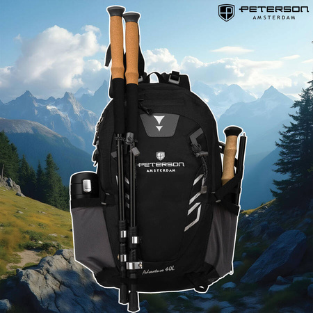 Plecak trekkingowy Adventure czarny z przeciwdeszczowym pokrowcem - Peterson