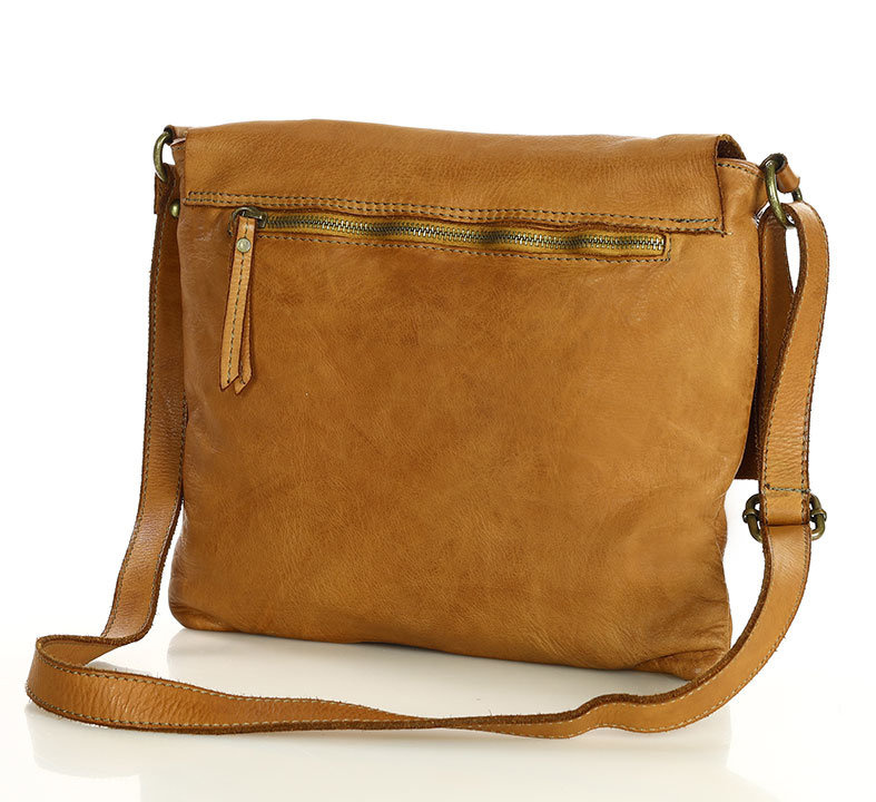 Torebka skórzana listonoszka stylowy minimalizm ala messenger leather bag - MARCO MAZZINI camel