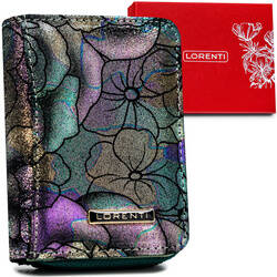 Mały, skórzany portfel damski z kwiatowym wzorem - Lorenti