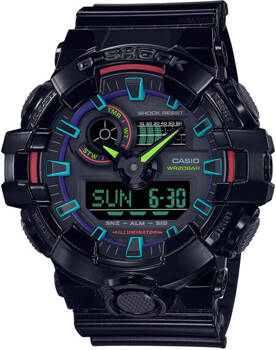 Zegarek marki Casio model GA-700RGB kolor Czarny. Akcesoria męski. Sezon: Cały rok