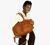 Klasyczna torebka shopper z kieszeniami pleciona skóra handmade - MARCO MAZZINI brąz camel